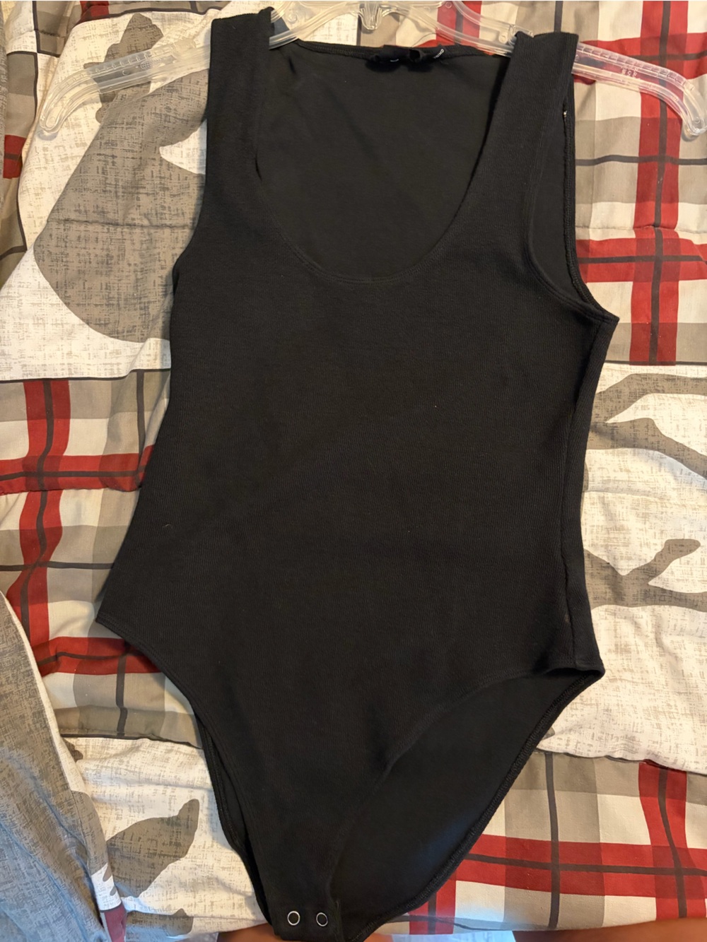 Good American Black Ribbed Tank Bodysuit